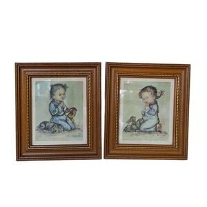 Professionally Framed Set Of 2 Prints Boy And Girl Praying by Artist Jean Bukac